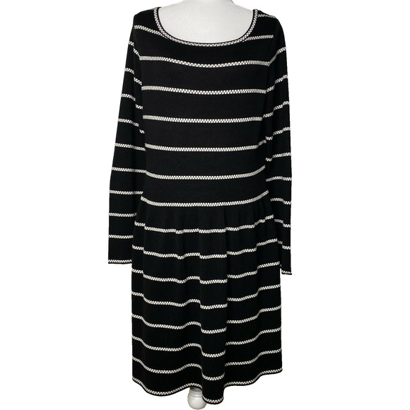 Eliza J. Black and White Striped Long Sleeve A-Line Dress Size L - Picture 1 of 9
